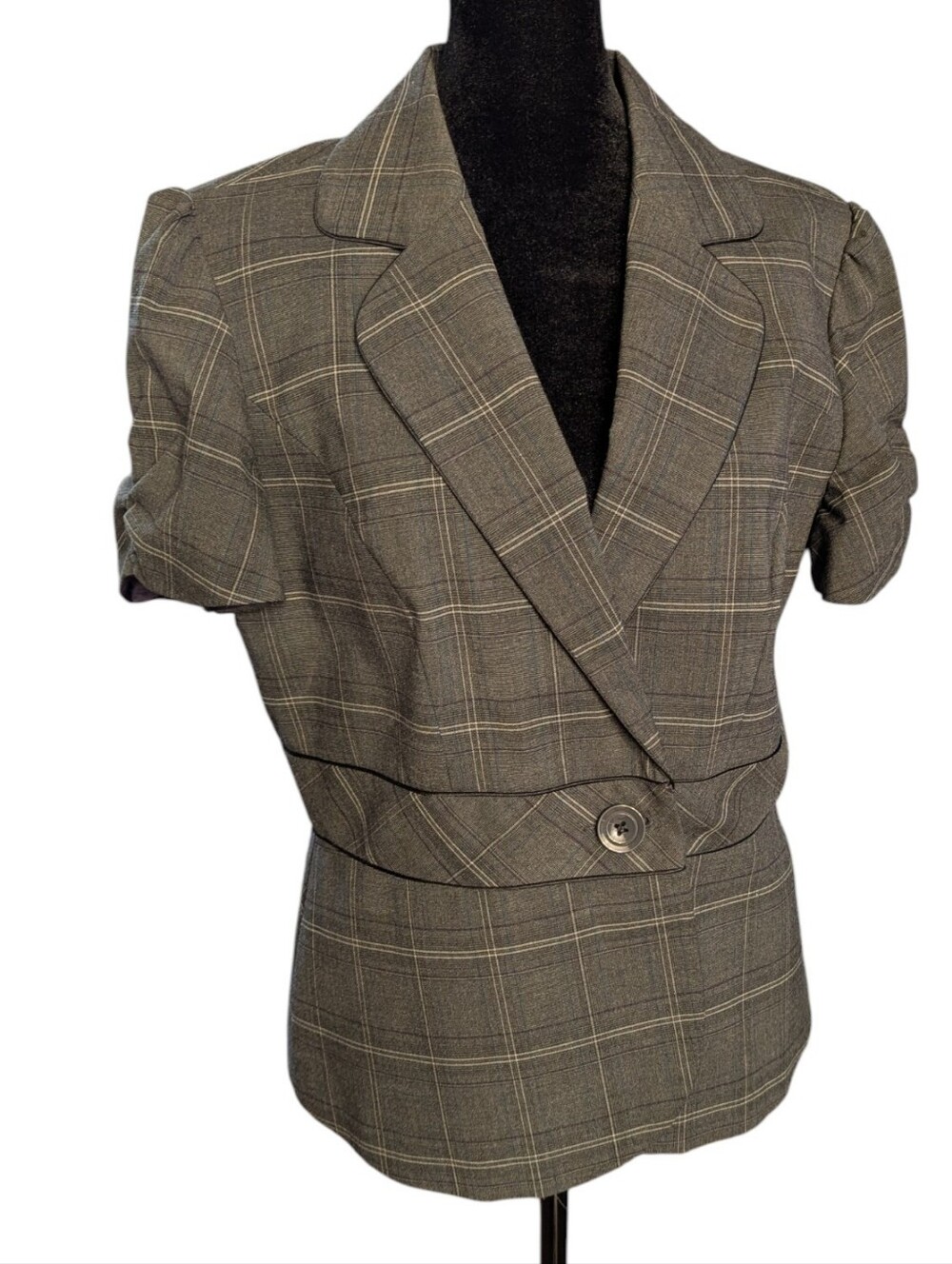 Ricki's Short Sleeve Blazer Gray Plaid Size 12
